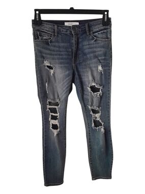 CELLO Distressed Skinny Jeans Fishnet Backing Blue Size 7